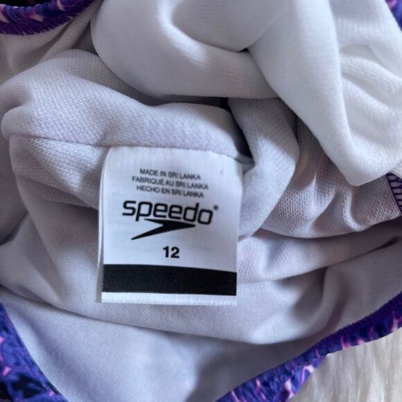 Speedo Ultraback Purple Print Swimsuit Sz 12 - Picture 4 of 5